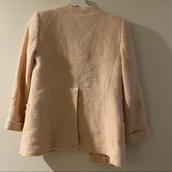 Alice + Olivia Tweed Box Jacket Blazer Pink Peach Fray Long Sleeve Slit Sz XS - Picture 8 of 8